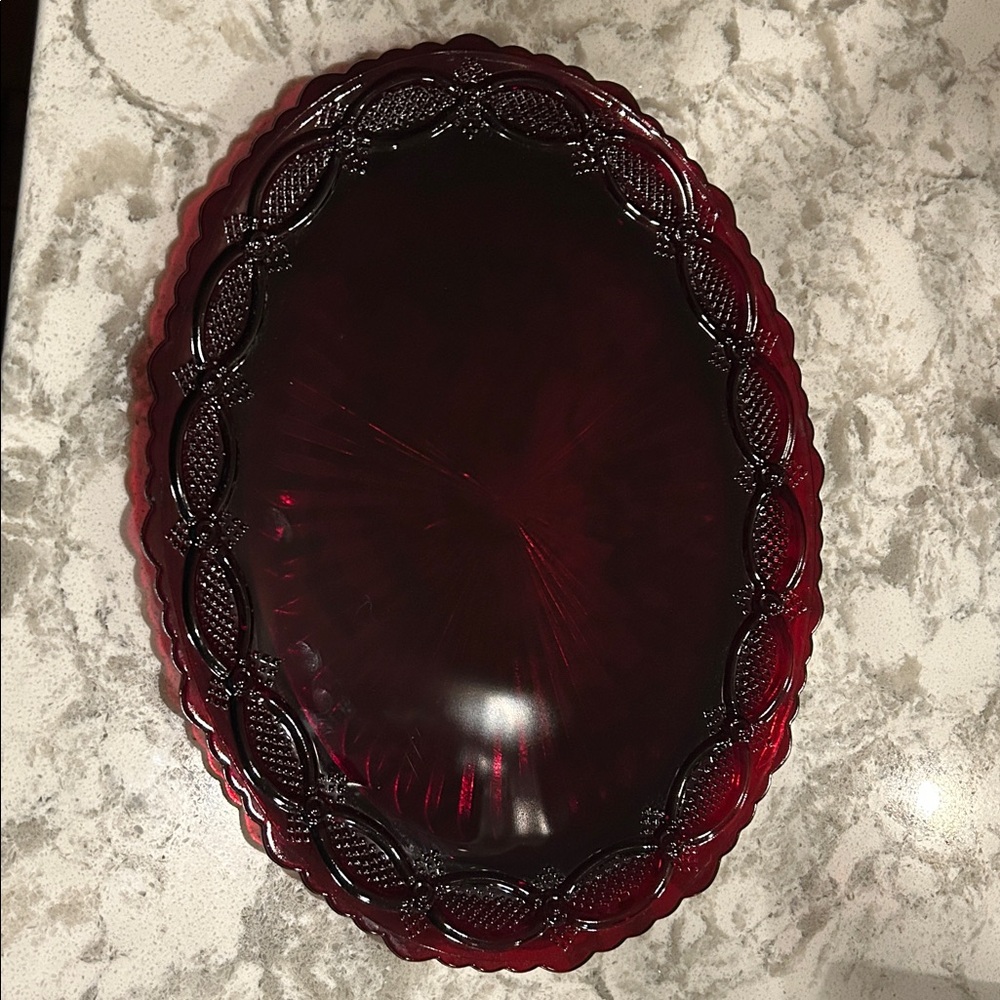 Vintage Avon. 1876 Cape Cod Collection. Elegant Red Glass Serving Platter